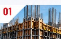 Formwork columns erected plumb and square on a structural frame